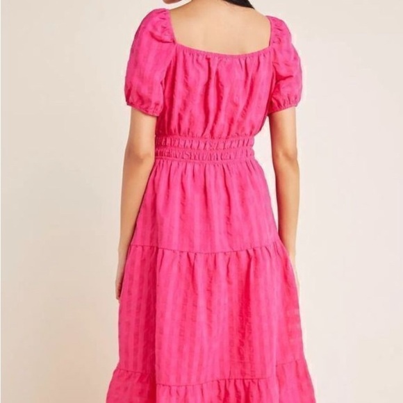 NWOT Anthropologie Francesca Tiered Midi Dress Size Medium Petite. Hot pink - Picture 2 of 14
